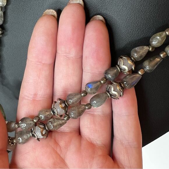 Vintage Inspired Natural Labradorite Two Strand Necklace High Quality Stone 18" - Picture 4 of 6